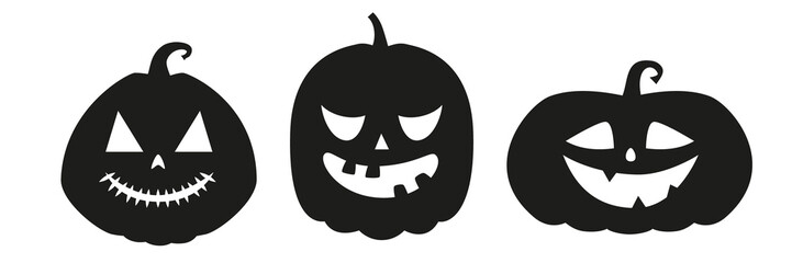Collection of funny and scary ghost or pumpkin faces for Halloween. Illustration on transparent background