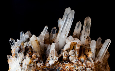 Clear quartz crystals sparkling with natural brilliance and clarity
