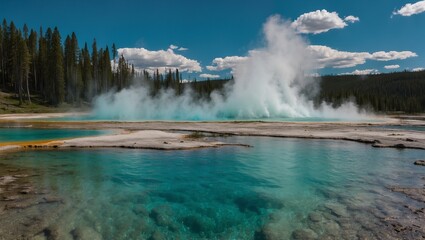 Vast geothermal hot springs in open natural setting.