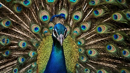 Obraz premium Majestic peacock with vibrant feathers fully displayed