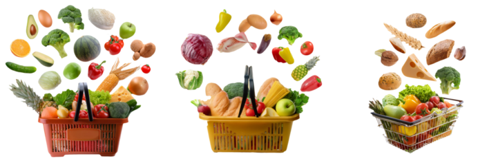 Grocery Shopping Baskets Full of Food