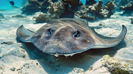 Graceful Stingray Swimming in Its Natural Habitat, Showcasing the Unique Shape and Beauty of This Marine Animal