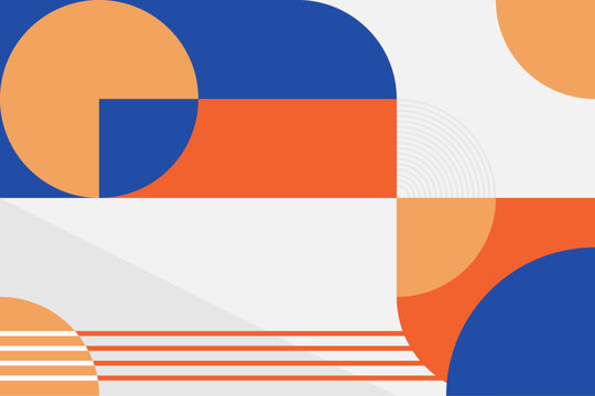 Eye-catching abstract design with orange and blue geometric shapes, accented by subtle stripes, for a fresh and modern visual appeal