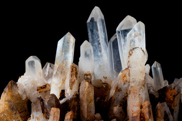 Clear quartz crystals sparkling with natural brilliance and clarity