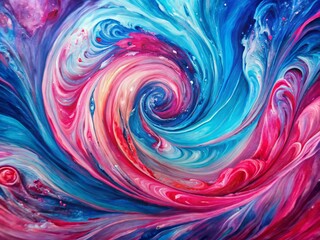 Obraz premium Vibrant pink and blue hues dance across a canvas in swirling patterns, elevated by rich acrylic texture, creating a dynamic and emotive abstract art piece.