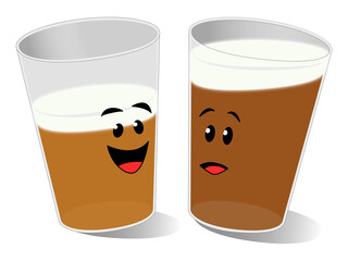 Two glasses of beer, one slightly drunk and getting loud, one sober and starting to look concerned