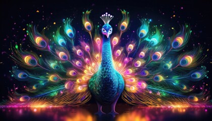 Peacock images, rainbow lorikeet Peacock, neon light Peacock images, colorful neon Peacock  images,