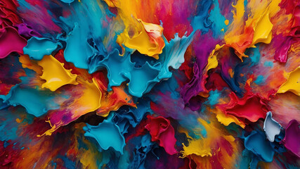 A vibrant explosion of multicolored splashes blending together in an abstract masterpiece of dynamic hues.
