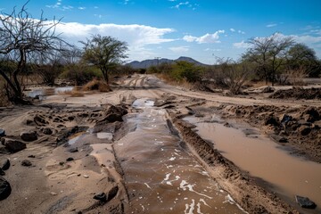 An arid disaster wave impacting landscapes, showcasing the effects of extreme dryness and climate catastrophe.