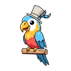 vector illustration of colorful parrot wearing hat in flat and cartoon style isolated on white background