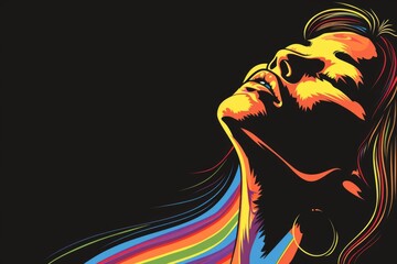 Fototapeta premium woman is looking to the sky and cries rainbows, black background 