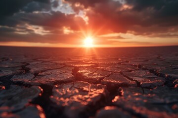 A depiction of a dehydration catastrophe under intense sun, highlighting the severe effects of water scarcity and its significant environmental impact.