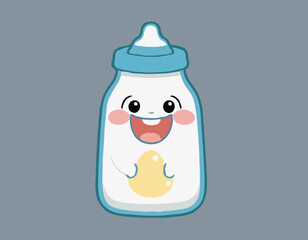 Baby milk bottle in cartoon flat style, stock vector illustration