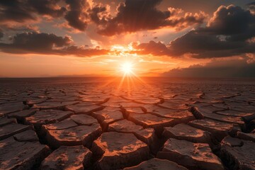 Obraz premium a barren landscape facing intense danger, illustrating extreme dryness and an environmental threat.