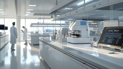 Obraz premium High-tech medical lab with scientists analyzing DNA.