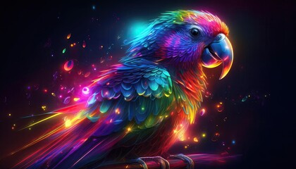 Fototapeta premium Parrot images, rainbow lorikeet parrot, neon light parrot images, colorful neon parrot images,