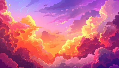 Sea sunset. Tropical landscape with ocean, sky and clouds in red light of evening sun. Vector cartoon summer seascape with orange reflection in water and coastline silhouette on horizon