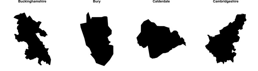 Buckinghamshire, Bury, Calderdale, Cambridgeshire outline maps