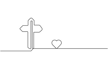 Jesus Christ cross in one continuous line drawing, Christian cross. Hand drawn Christian Cross. Abstract linear Christian Cross, Jesus Christ continuous one line drawing, One line Christian cross 