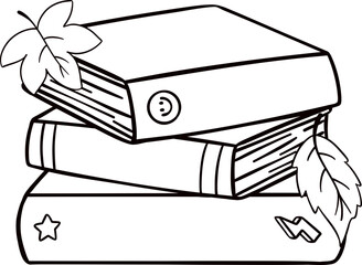 Groovy retro autumn books hippie cartoon coloring outline doodle playful and vibrant fall season illustration.