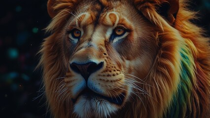 Naklejka premium art image of a colourful lion head.