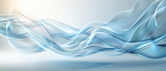 A serene wave of translucent blue fabric flows gracefully, evoking tranquility and elegance in a soft, light-filled space.