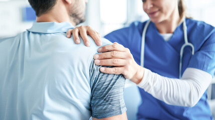 Obraz premium A physiotherapist treating a patient's shoulder pain with therapeutic exercises in a clinic