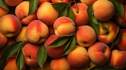 fresh ripe peaches as background, top view. ai generated art image