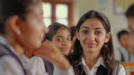 Obraz premium A young woman, her eyes sparkling with passion, inspires her students to embrace the beauty of language and literature, opening their minds to new worlds