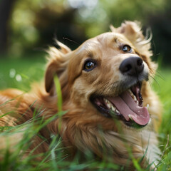 Happy dog playing in the park