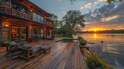 Obraz premium Sunset Lake House