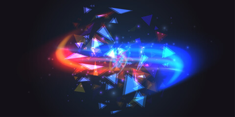 Vector illustration. Dark background with aurora lights and triangle elements. Design for wallpaper, banner, postcard.	