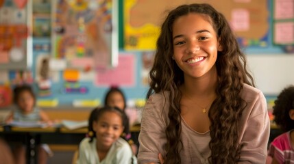 A young woman, her smile radiating genuine warmth and care, welcomes her students into the classroom each morning, creating a space where they feel loved and supported