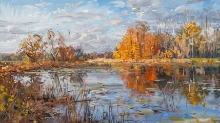 Fototapeta premium The scene captures the essence of autumn near Kaunas on a crisp October afternoon.