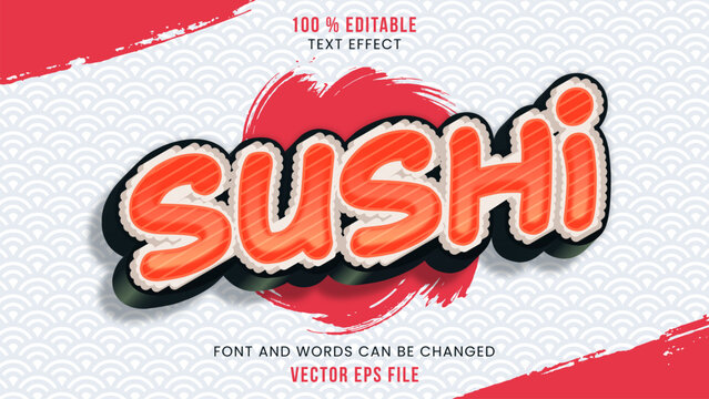 Editable text effect with playful japanese food sushi style