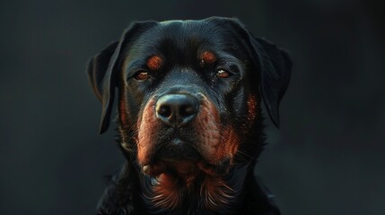 Obraz premium Portrait of a Rottweiler dog, known for its imposing and robust appearance.