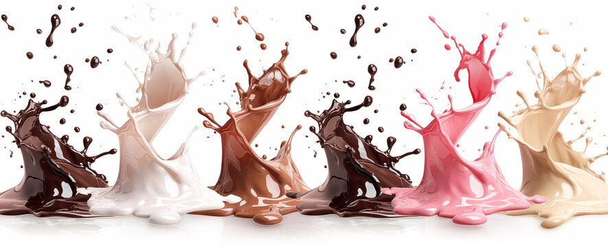 Milk shake splash collection isolated on white background