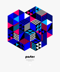 Fototapeta premium Abstract vector wallpaper with 3D isometric cubes blocks, geometric construction with blocks shapes and forms, cubic polygonal low poly theme.