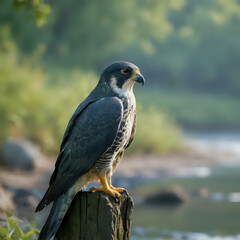 a bird that is sitting on a post by the water