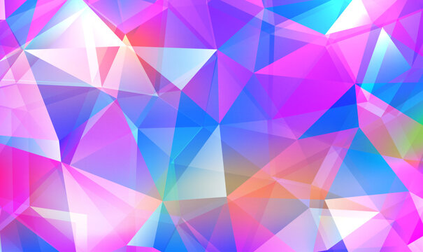 Abstract polygonal geometric background. Low poly triangles geometric background. Crystal glass crystals illuminated by fantastic light. Diamond holographic for cover, poster, banner,web. Vector EPS10