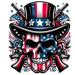 American Skull with Guns and Top Hat
