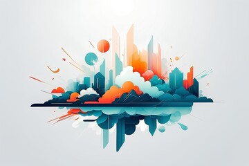 Fototapeta premium Vibrant Metropolis Dreamscape: Abstract Cityscape Reflecting Upon Itself