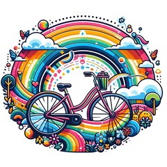 Fototapeta premium Colorful Bicycle Under Rainbow