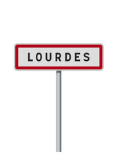 Panneau d'entr&eacute;e de la ville de Lourdes (Hautes-Pyr&eacute;n&eacute;es) en vectoriel