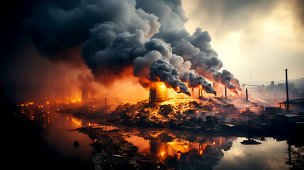 A Factory With Smoke Pouring Out Of It's Stacks, air pollution