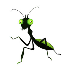 a drawing of a praying mantis with a sun and sun behind him