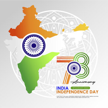 78th Anniversary of Republic of India (Brahat Ganarajya) Independence Day 15August 2024 Greeting Design. India 78th Anniversary Logo. Vector Illustration
