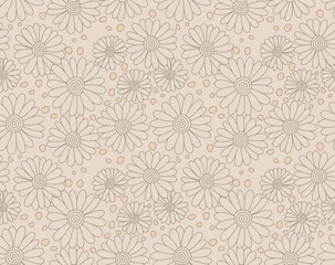 Japanese Lineart Circle Flower Vector Seamless Pattern