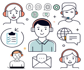  Set of icons of the operator, dispatcher, agent structure. You can edit the strokes. Vector illustration