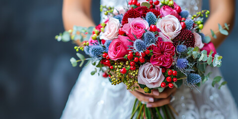 Beautiful delicate sensual wedding bouquet of flowers close-up